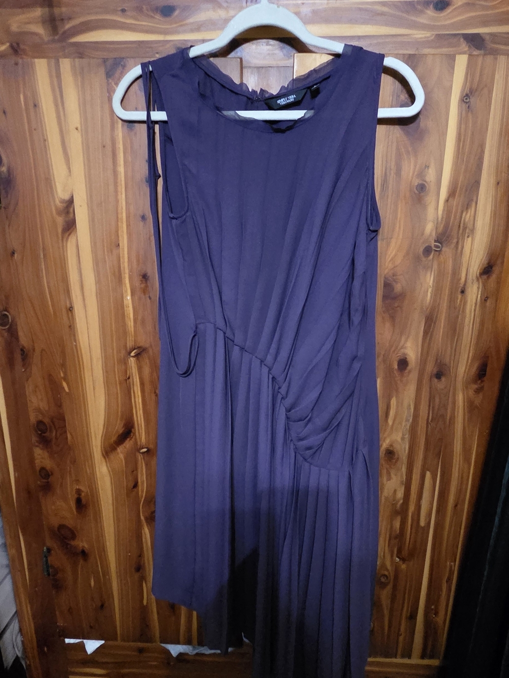 Vera Wang Sleeveless Asymmetrical Pleated Purple Dress